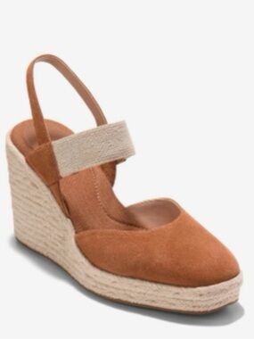 Cole Haan Rustic Tan Suede Espadrille Wedge Slingbacks